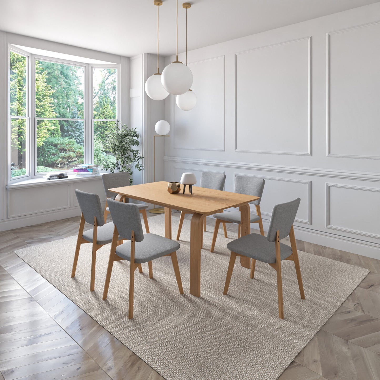 Juego de Comedor Oslo de Madera con 6 Sillas Tapizadas