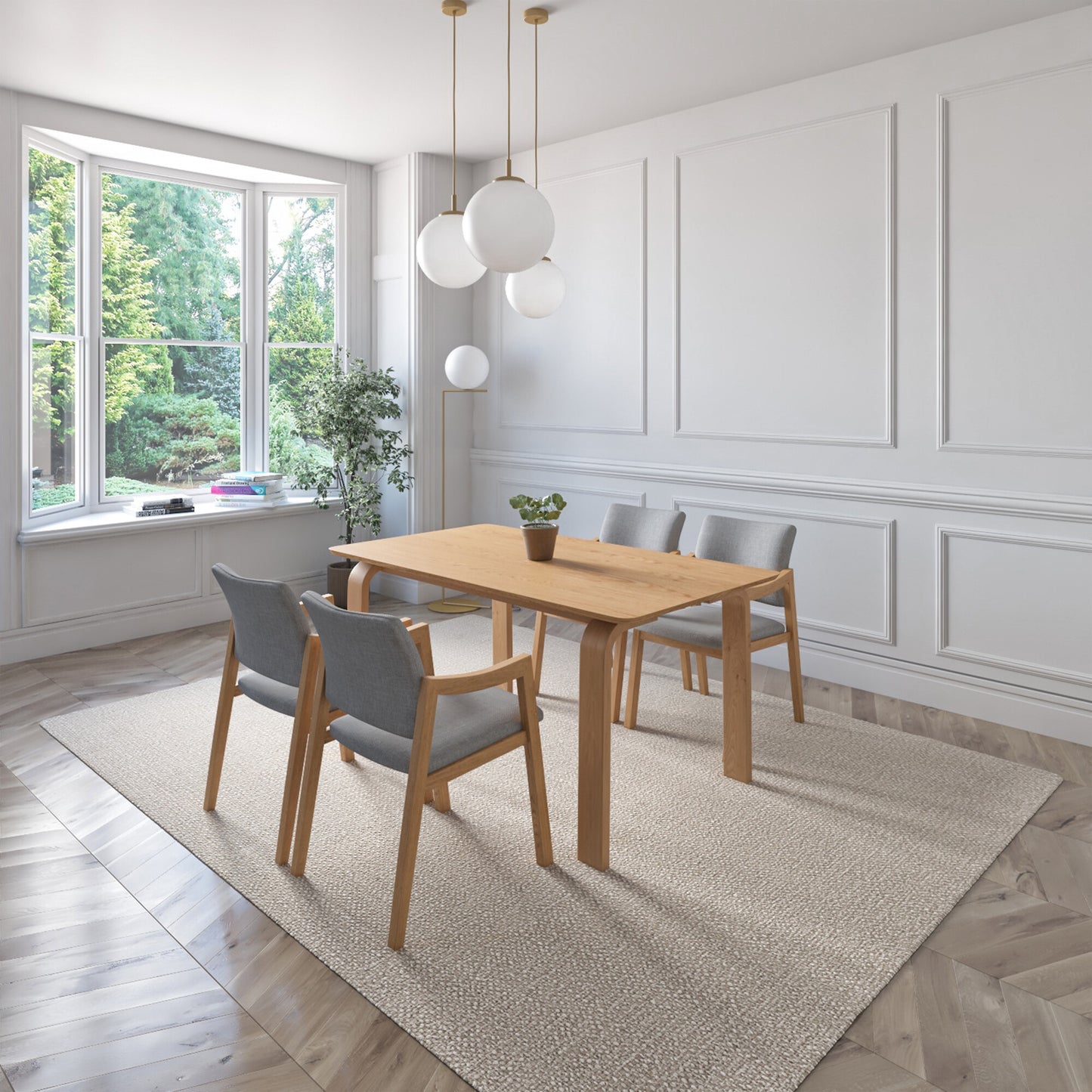 Juego de Comedor Bahia de Madera con 4 Sillas Tapizadas