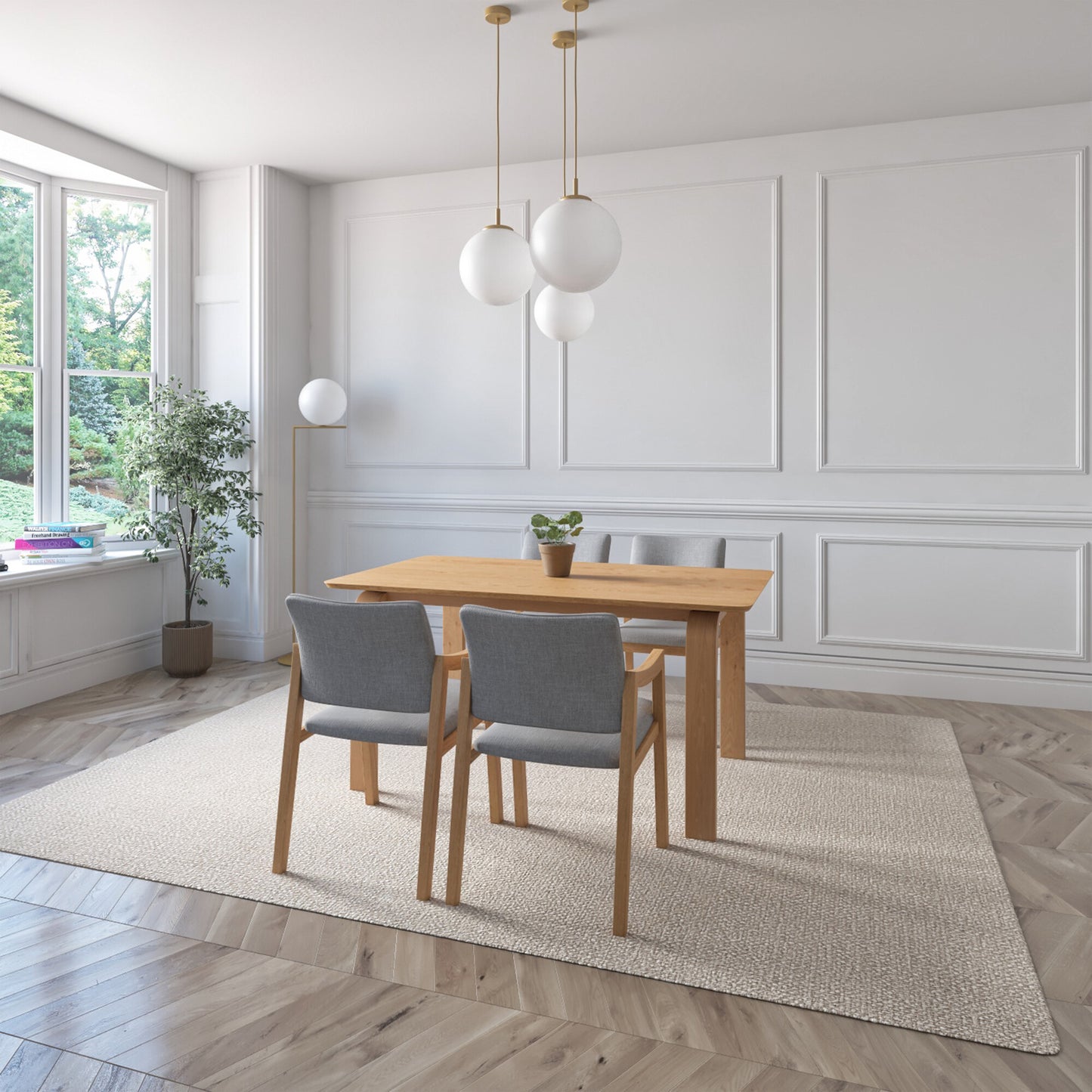 Juego de Comedor Bahia de Madera con 4 Sillas Tapizadas