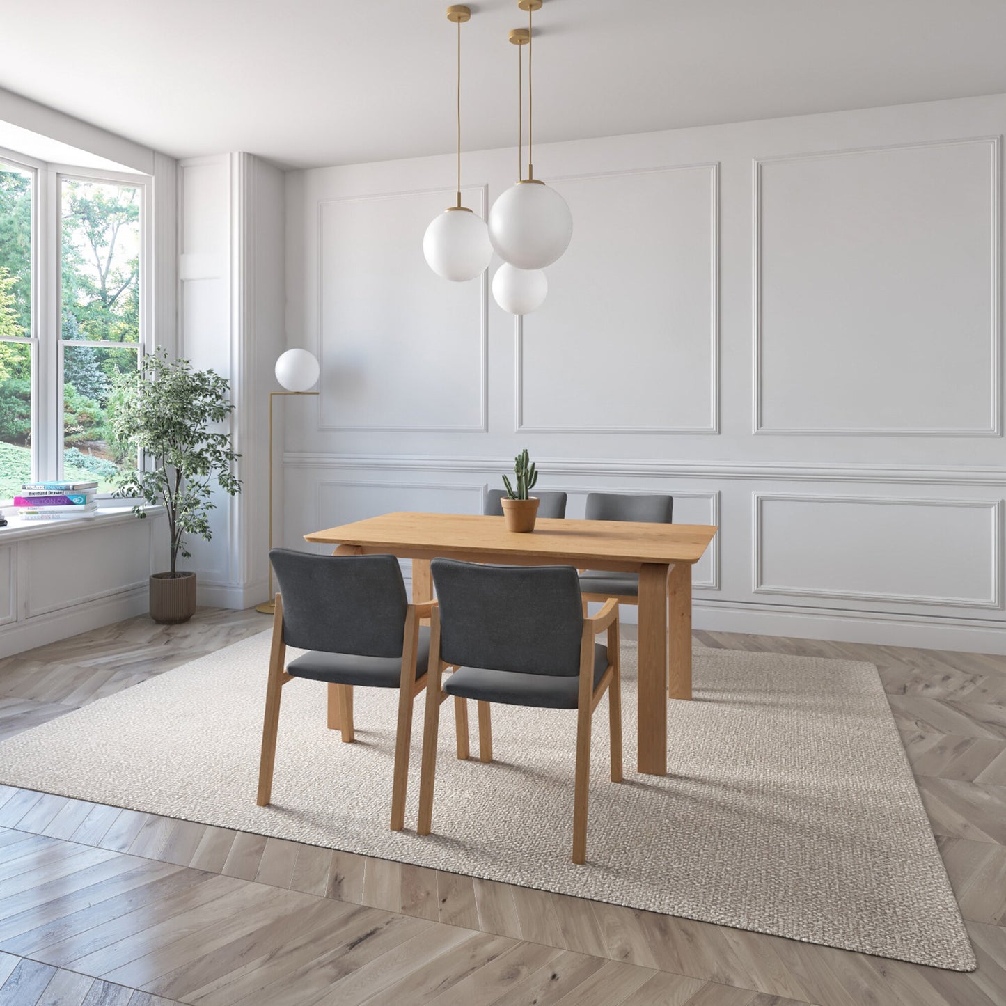 Juego de Comedor Bahia de Madera con 4 Sillas Tapizadas