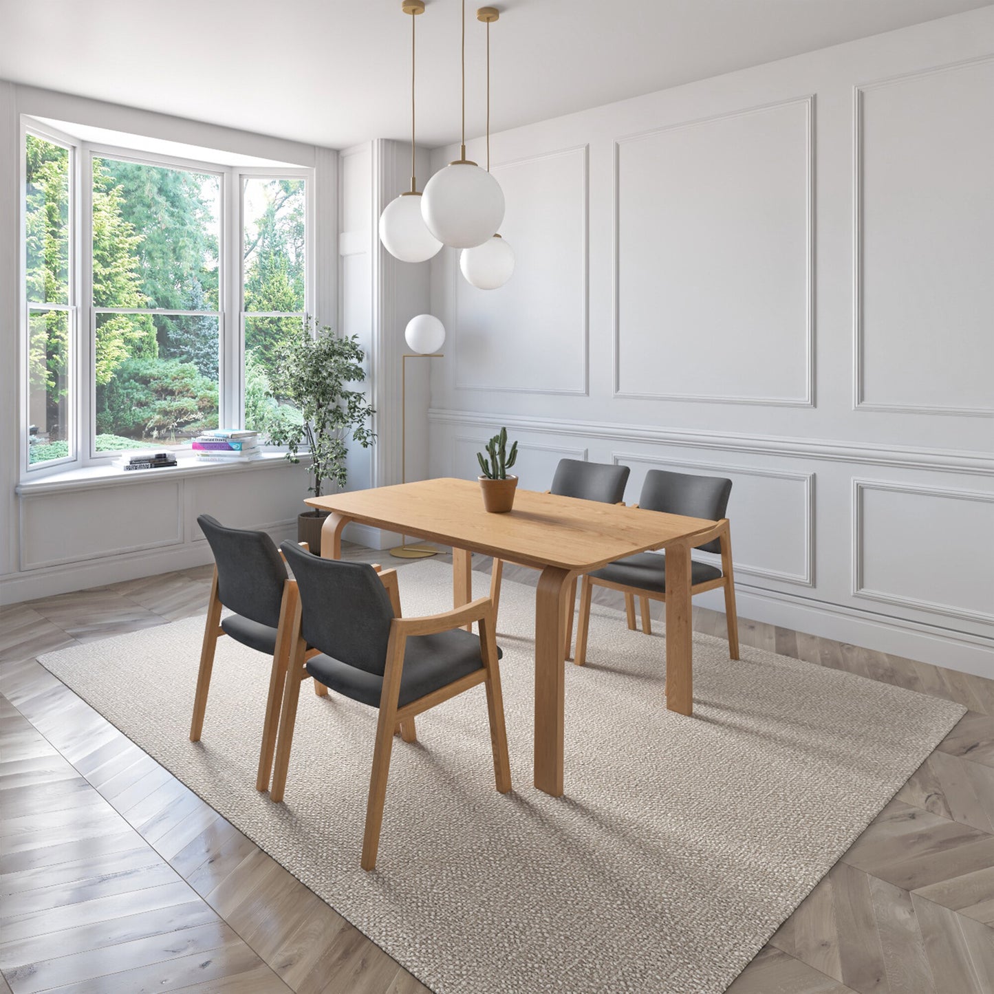 Juego de Comedor Bahia de Madera con 4 Sillas Tapizadas