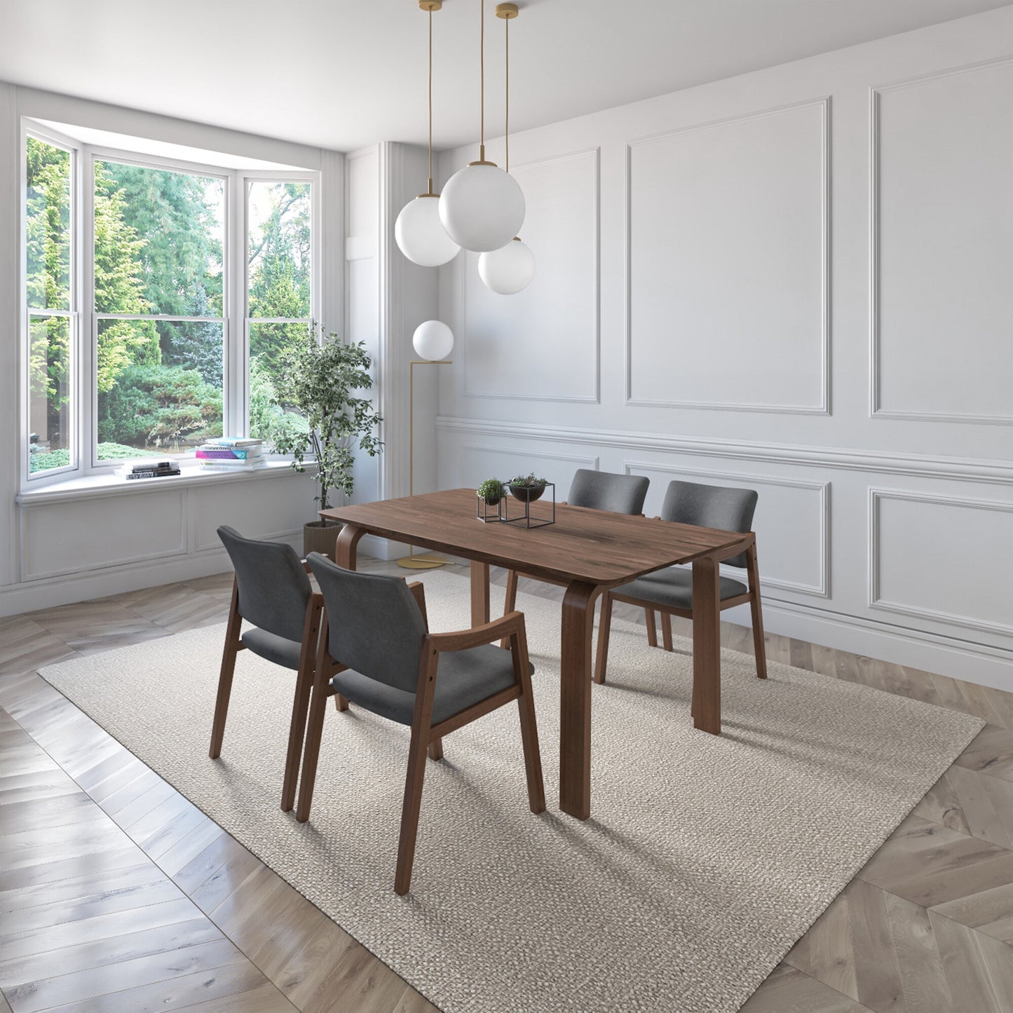 Juego de Comedor Bahia de Madera con 4 Sillas Tapizadas