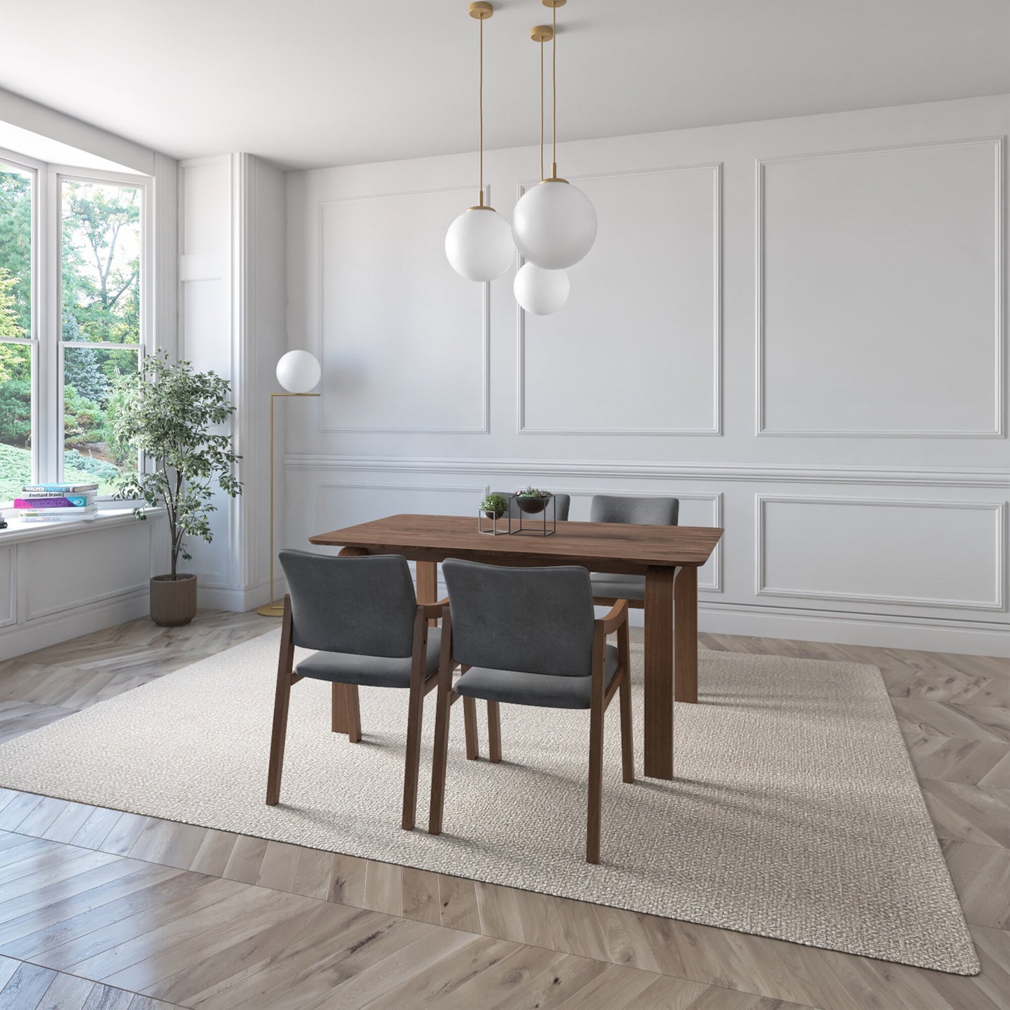 Juego de Comedor Bahia de Madera con 4 Sillas Tapizadas