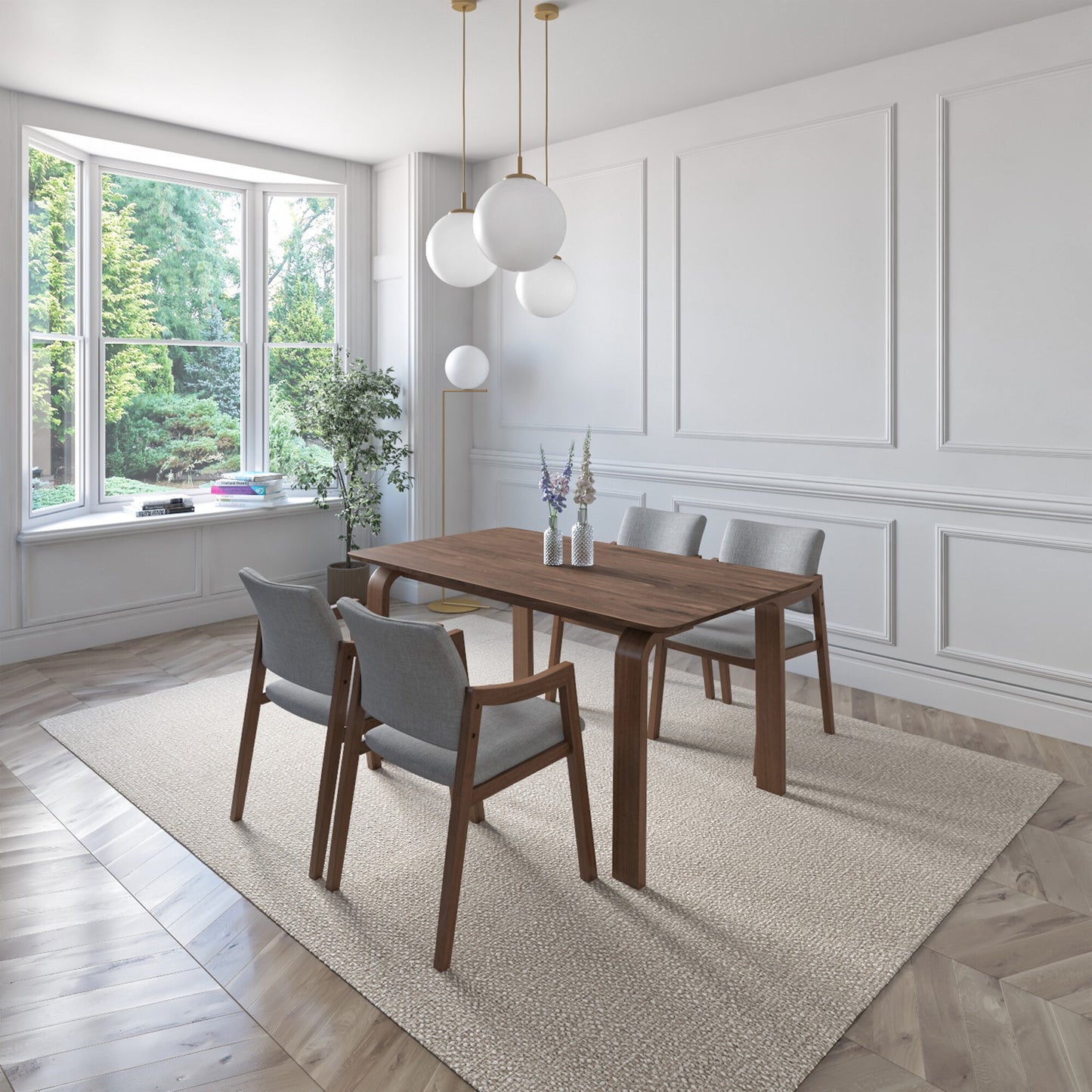 Juego de Comedor Bahia de Madera con 4 Sillas Tapizadas