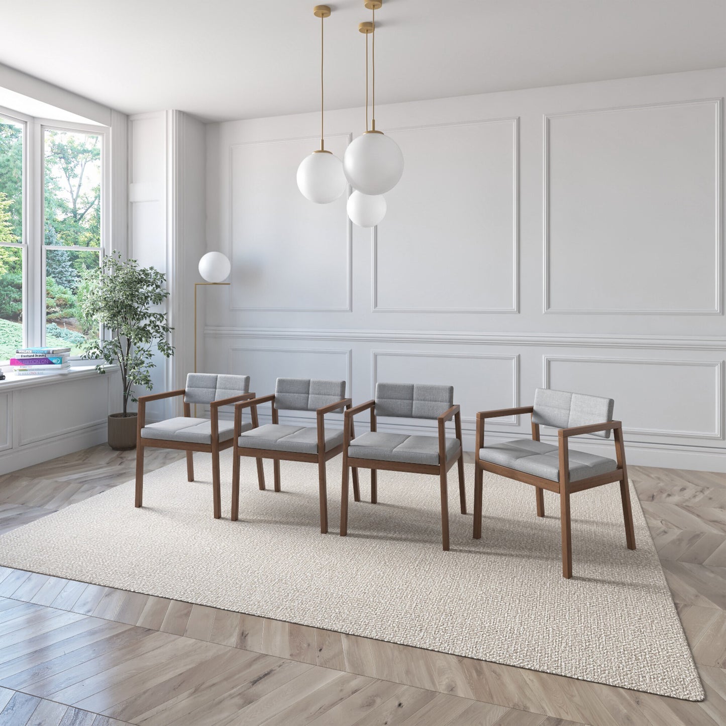 Set de 4 Sillas de Comedor Gin de Madera con Tapizado Gris