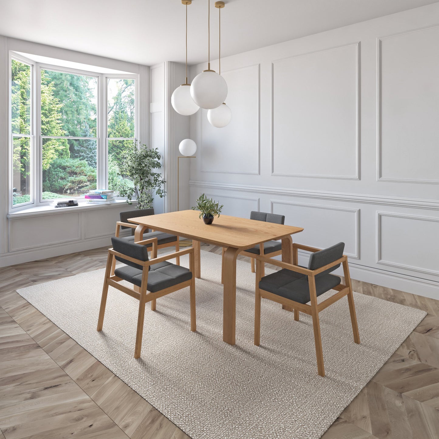 Juego de Comedor Viena de Madera con 4 Sillas Tapizadas