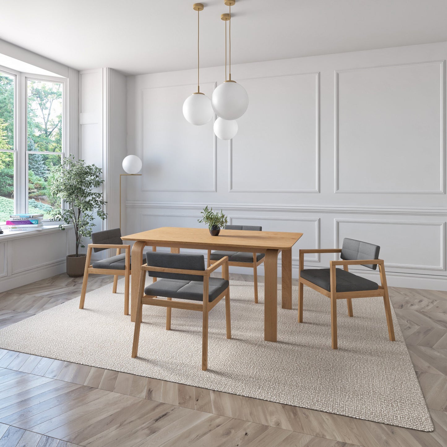 Juego de Comedor Viena de Madera con 4 Sillas Tapizadas