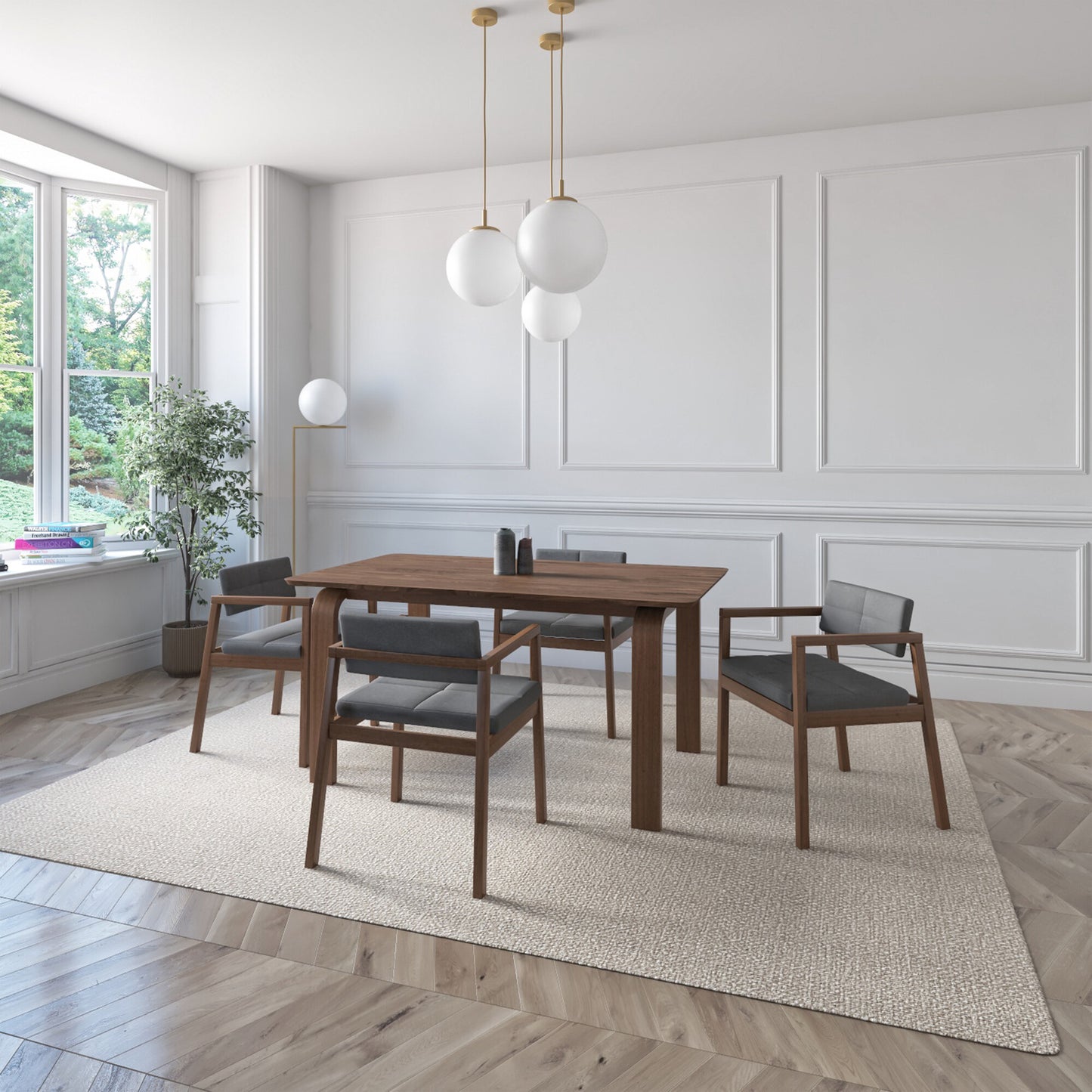 Juego de Comedor Viena de Madera con 4 Sillas Tapizadas