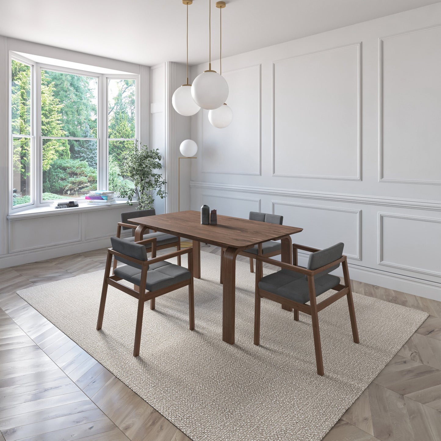 Juego de Comedor Viena de Madera con 4 Sillas Tapizadas