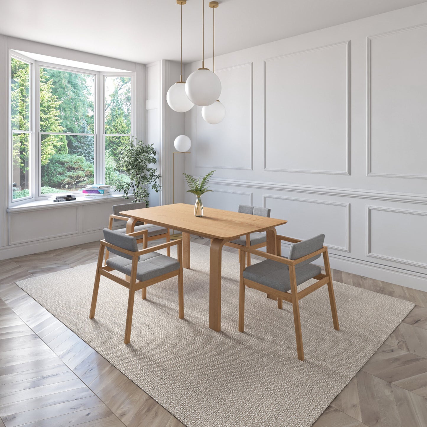 Juego de Comedor Viena de Madera con 4 Sillas Tapizadas