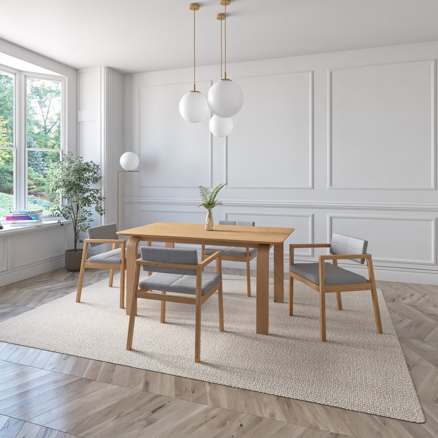 Juego de Comedor Viena de Madera con 4 Sillas Tapizadas