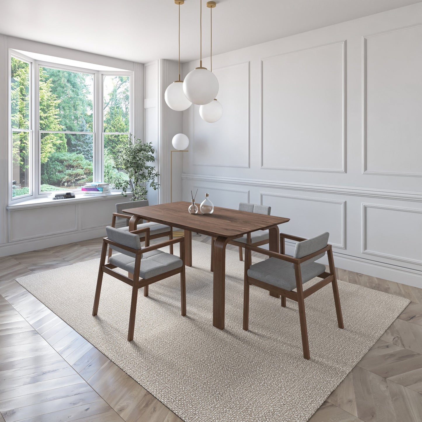 Juego de Comedor Viena de Madera con 4 Sillas Tapizadas