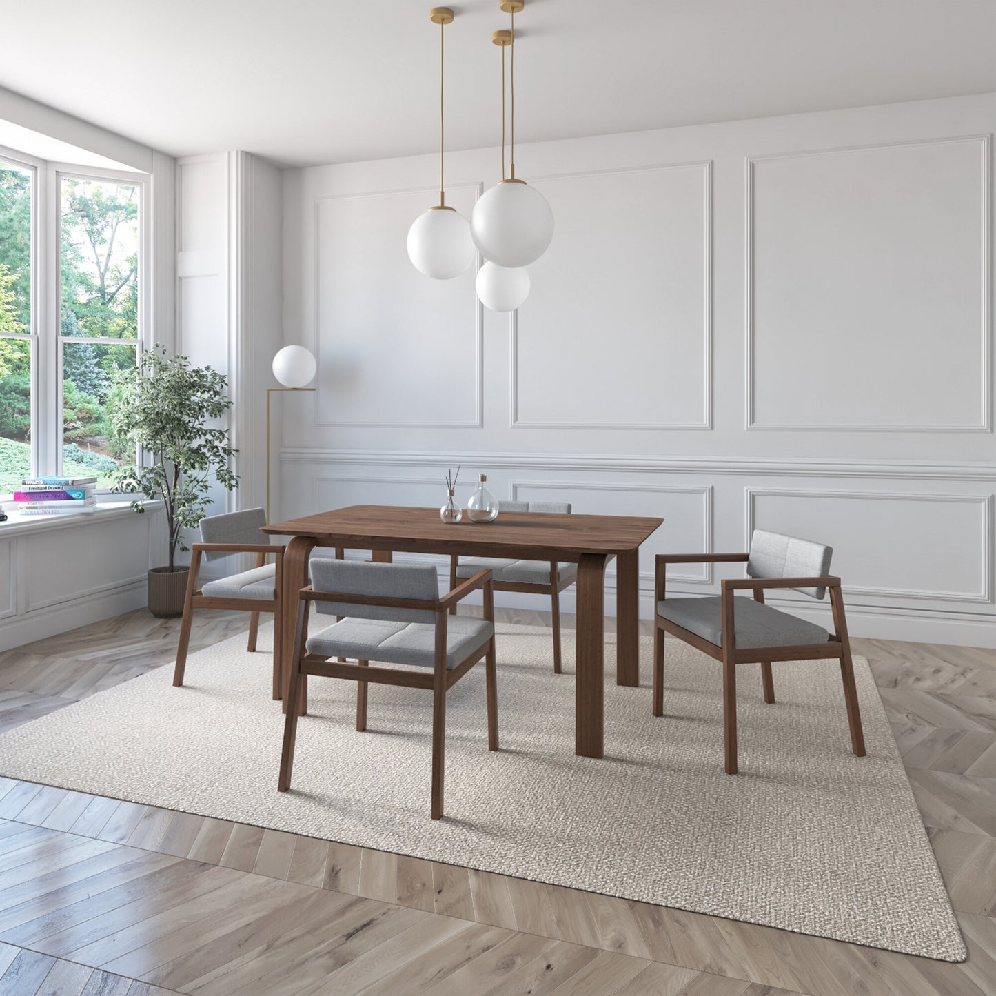 Juego de Comedor Viena de Madera con 4 Sillas Tapizadas