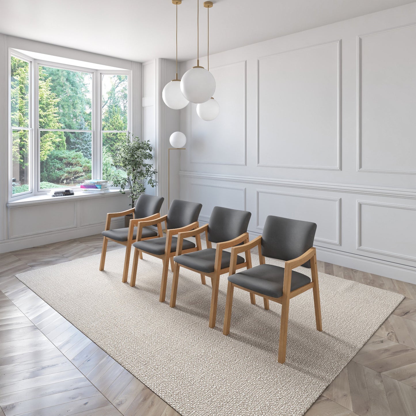 Juego de Comedor Ibiza de Madera con 4 Sillas Tapizadas