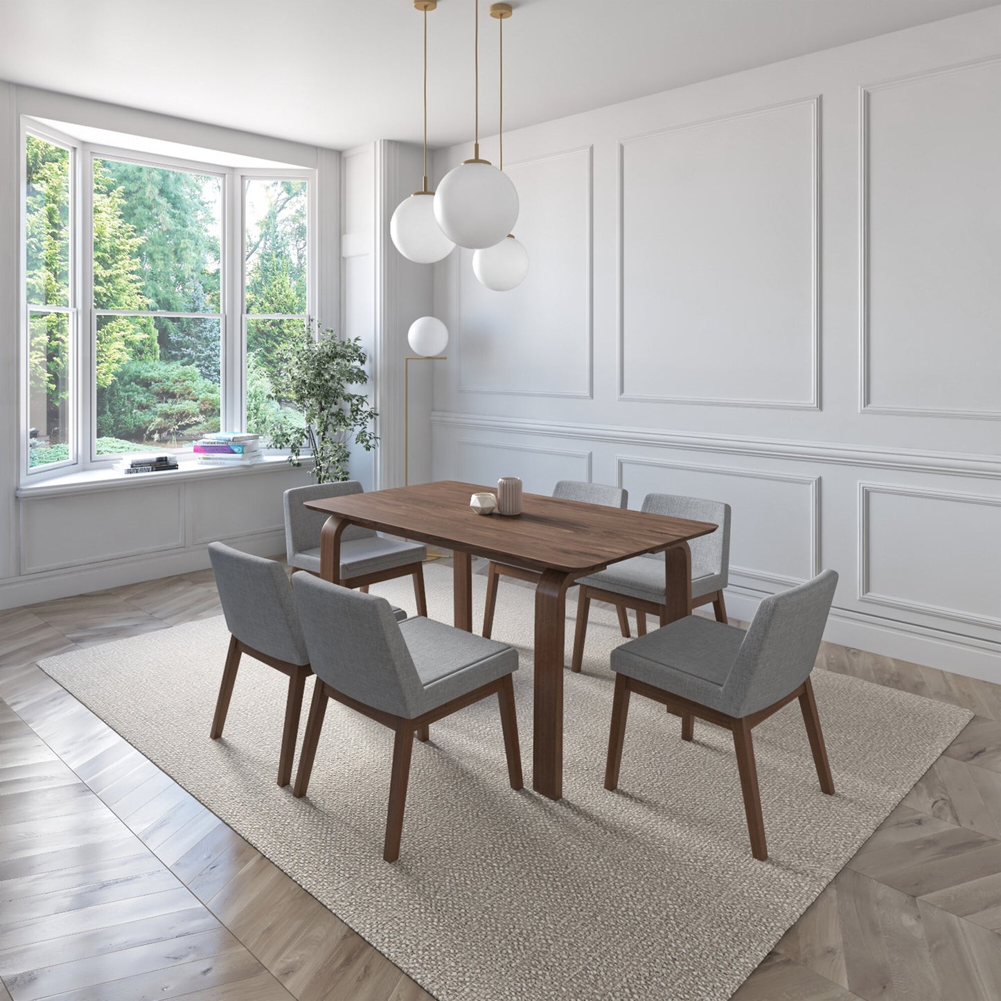 Juego de Comedor Amalfi de Madera con 6 Sillas Tapizadas