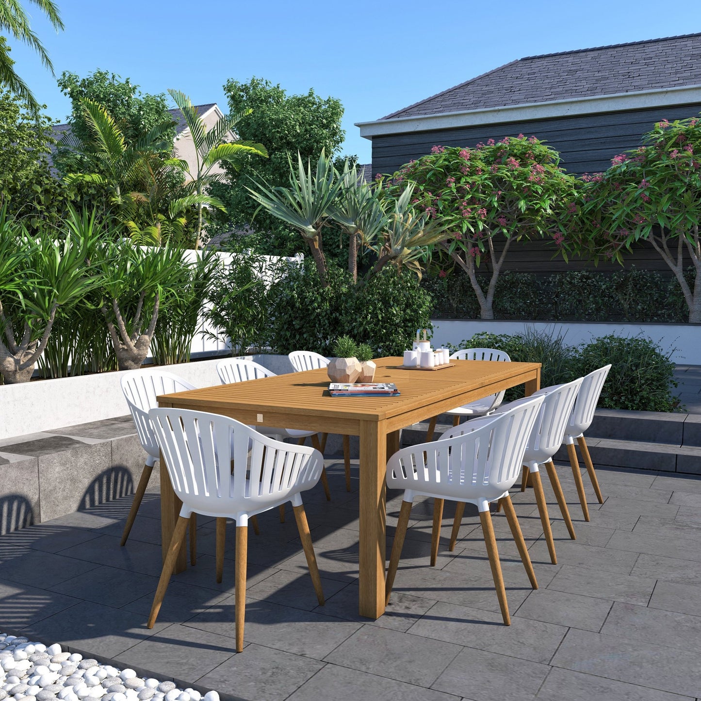 Comedor de Exterior Mykonos con 8 Sillas de Madera con Acabado de Teca