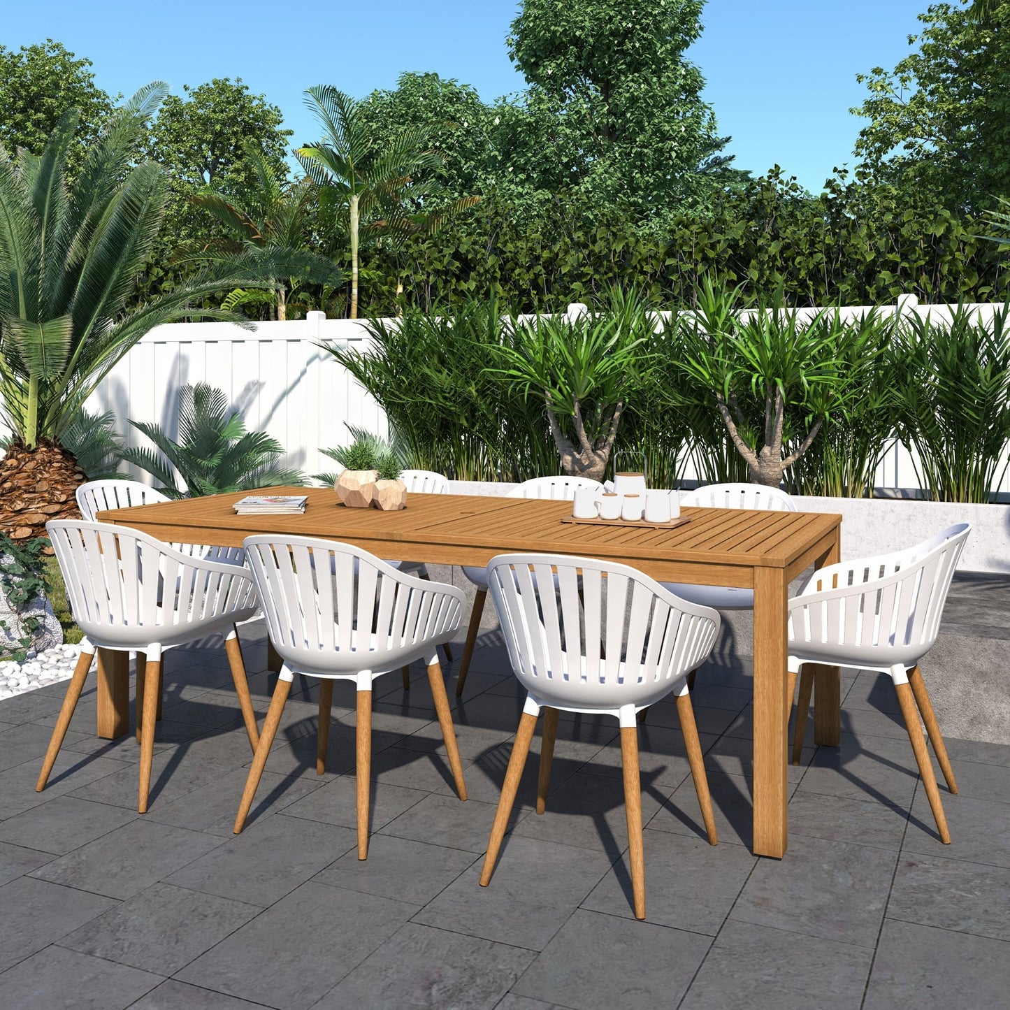 Comedor de Exterior Mykonos con 8 Sillas de Madera con Acabado de Teca