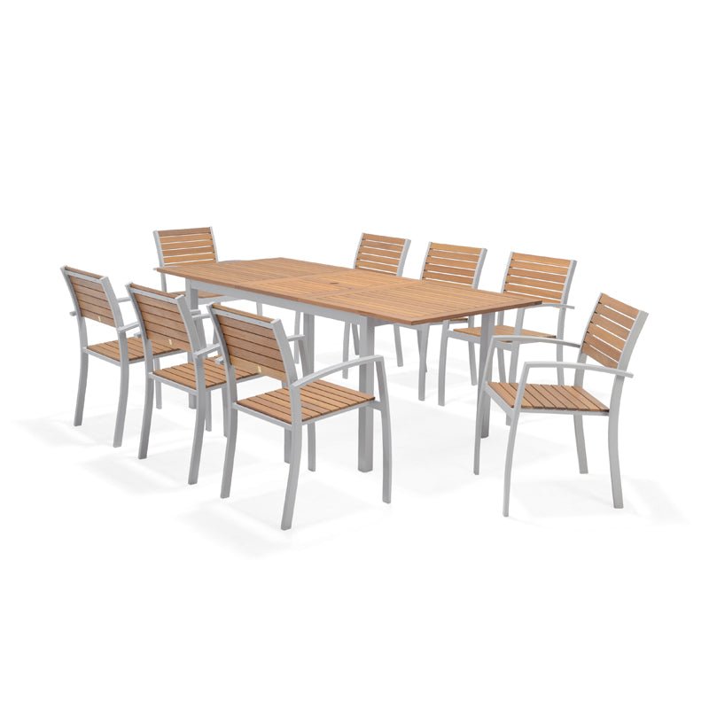 Comedor Extensible Oporto de Madera y Aluminio con 8 Sillas