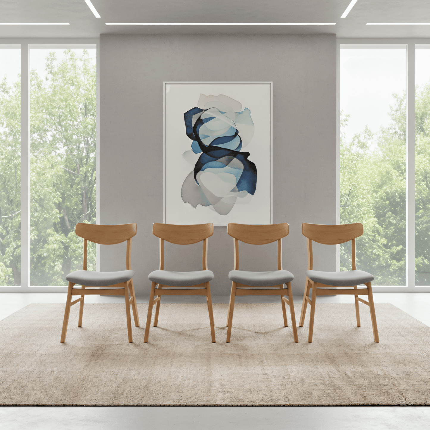 Set de 4 Sillas de Comedor Collino de Madera con Tapizado Gris