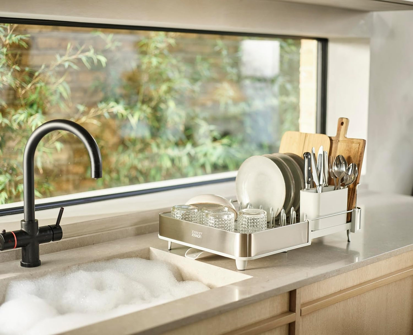 Escurridor De Platos Y Trastes Expandible Con Drenaje Blanco