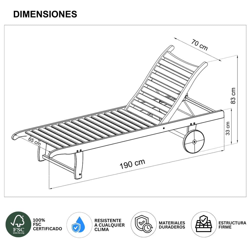 
                      
                        Camastro de Madera para Exterior Phuket con Ruedas
                      
                    