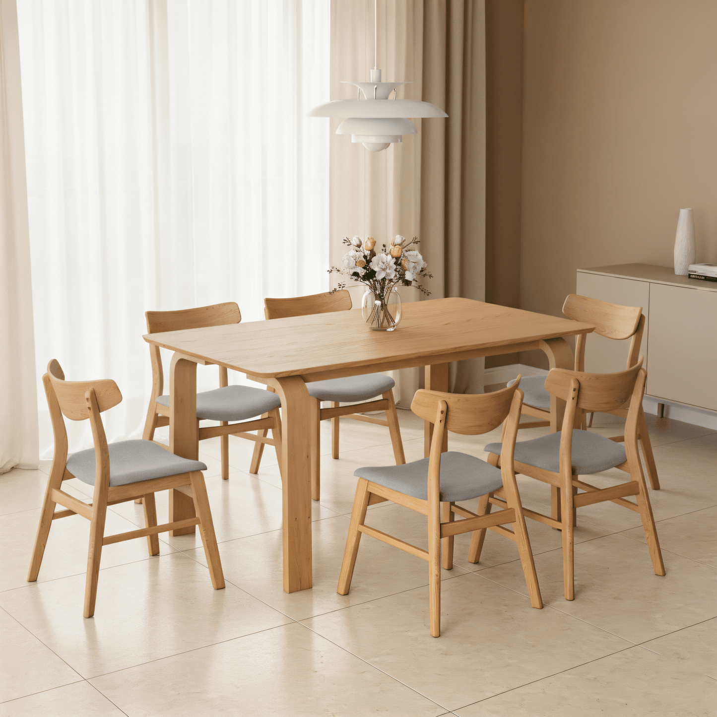 Juego de Comedor Atenas de Madera con 6 Sillas Tapizadas