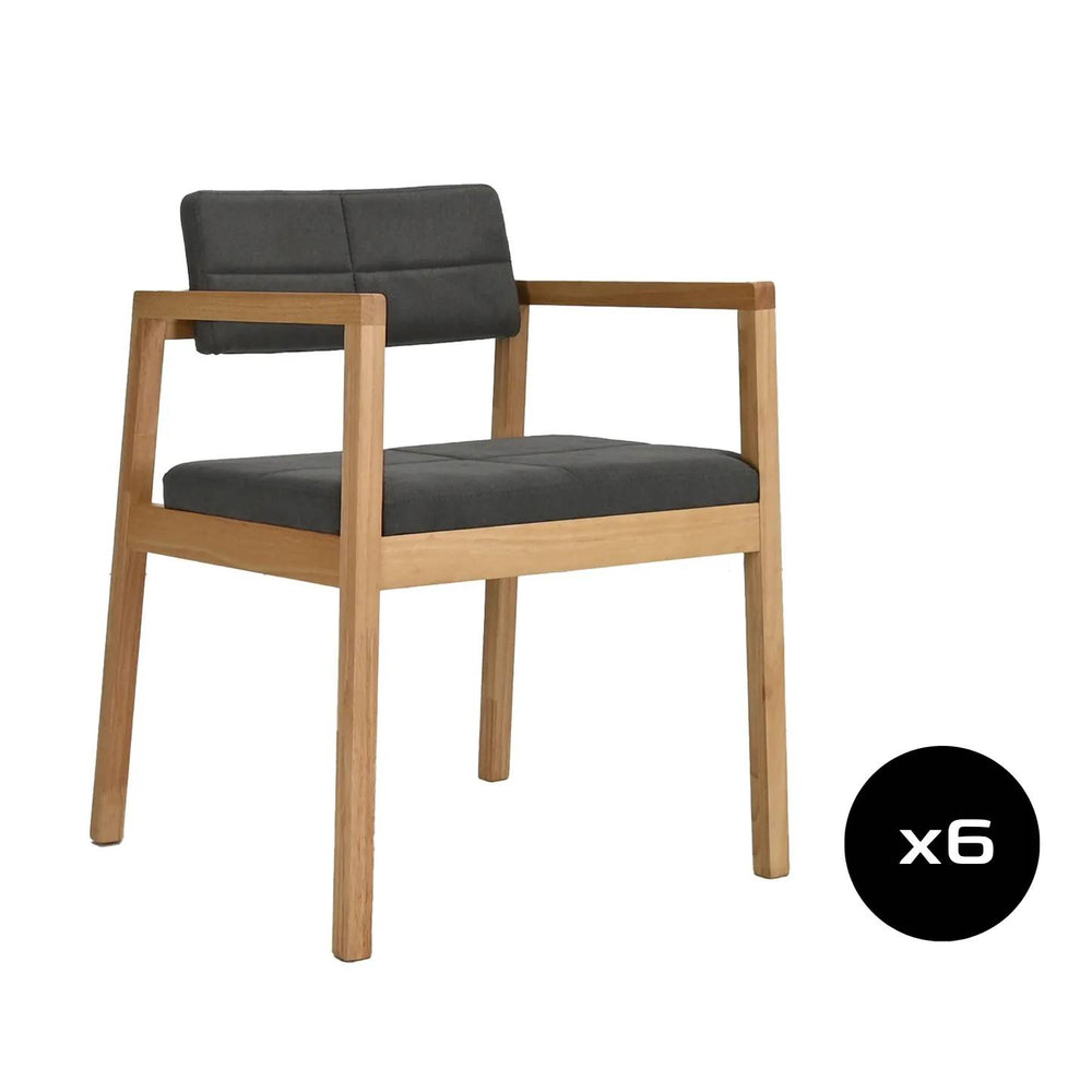 Set de 6 Sillas de Comedor Gin de Madera con Tapizado Gris