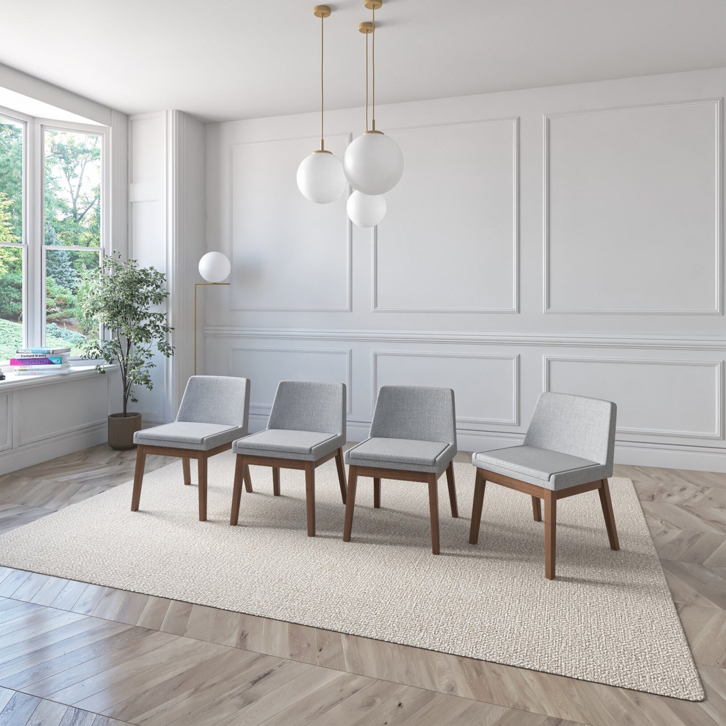 Juego de Comedor Lisboa de Madera con 4 Sillas Tapizadas
