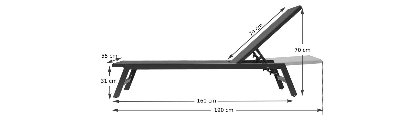 Dimensiones del camastro de aluminio para alberca